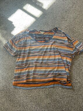Striped Short Sleeve Tee in Orange, Blue, Brown